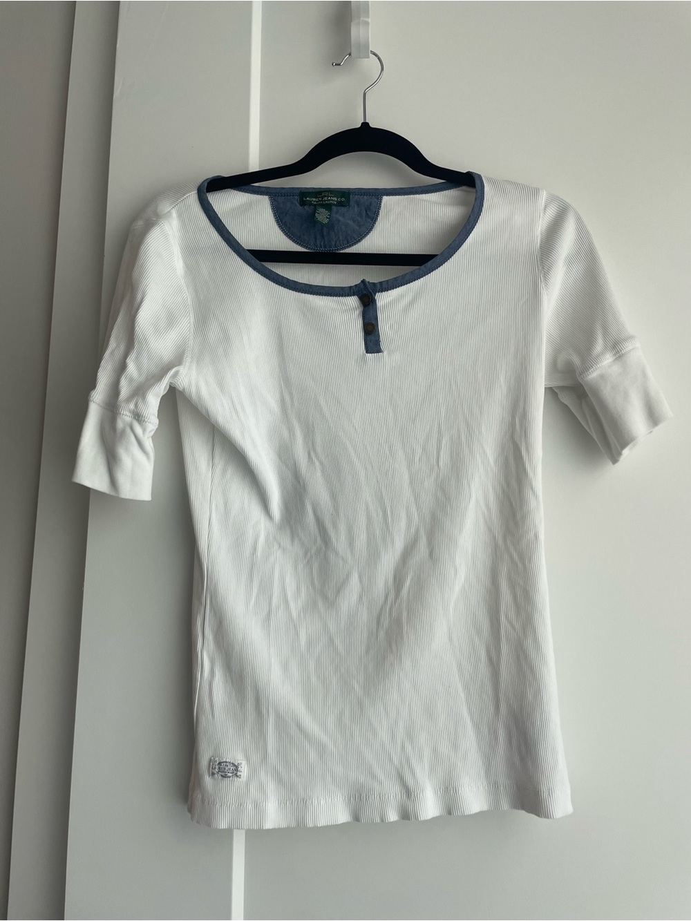 Ralph Lauren White Short Sleeve Tee with Blue Trim